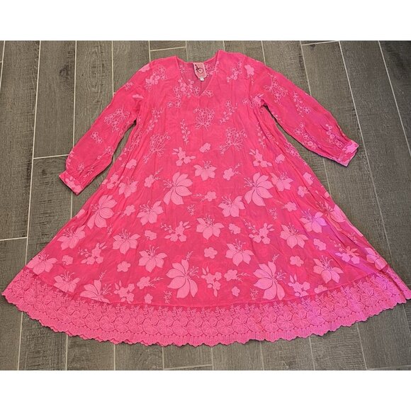 Johnny Was Nathy Lily Dress Medium Size Hot Pink Embroidery Floral NWT $598 - Picture 10 of 13